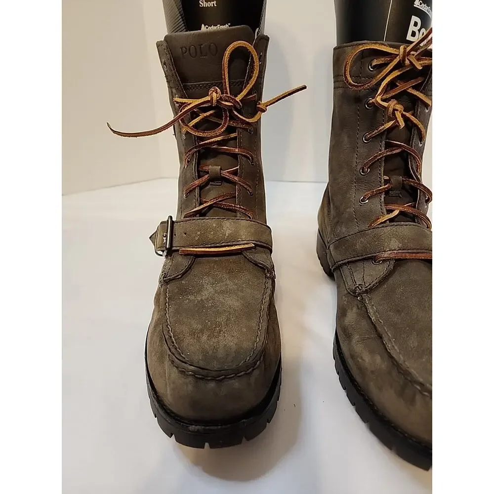 Polo Ralph Lauren Ranger Buckle Boots Mens Grey/Olive Nubuck Leather Sz 13